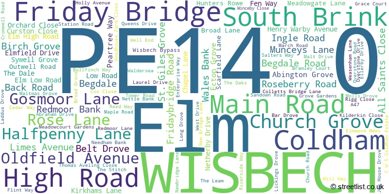 A word cloud for the PE14 0 postcode